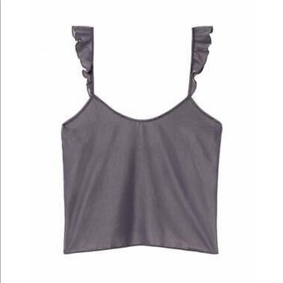 Victoria’s SECRET GRAY TANK Small RUFFLE LINGERIE TOP BLOUSE SHIRT - Picture 2 of 7